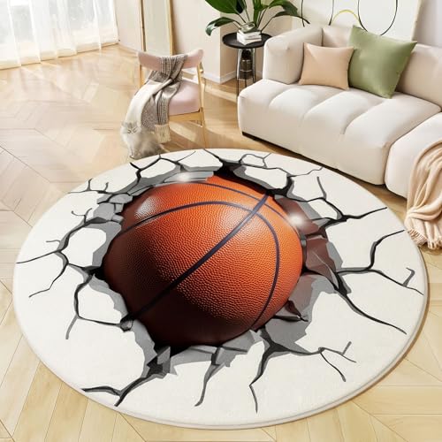 Tapis rond basket-ball blanc 200cm lavable en machine pour chambre - 4