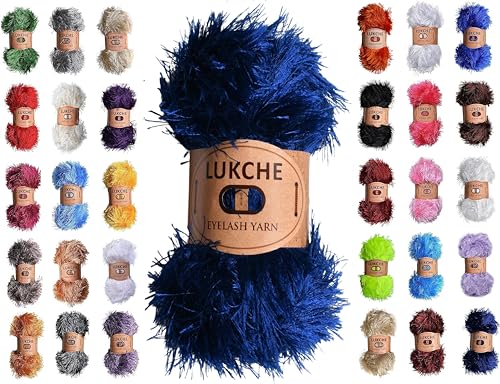 Image of Eyelash Fun Fur Yarn Premium 100% Polyester 164 Yds (150 Mt), 3.53 Oz (100 Gr) Colorful Crochet Yarn Dıy Hand Knitting (Navy Blue)