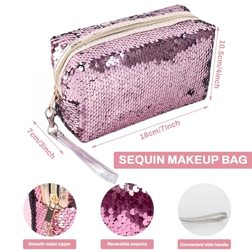 Magic Sequin Travel Cosmetic Bags Reversible Glitter Makeup Organizer Bag Purse for Women(Pink)2