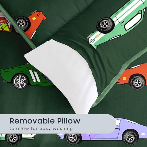Image of Wake In Cloud - Toddler Nap Mat with Pillow and Blanket, for Kids Boys Ages 3 Plus in Kindergarten Daycare Preschool, Roll Up Sleeping Bag, Race Cars Vehicles