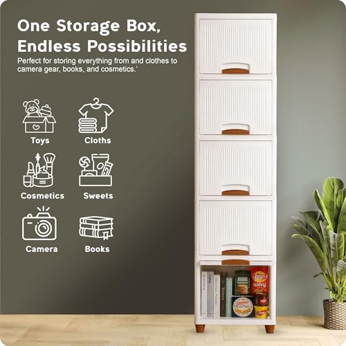 Image of TEKCOOL Plastic Wardrobe for Clothes : Versatile Plastic Cupboard for Storage Organizer & Organisers Storage Box for Ideal for Neat and Tidy Storage Solutions Almirah for Clothes (White, 5XL);