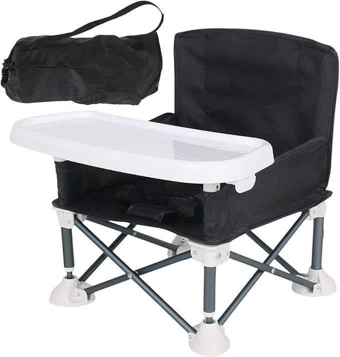 Baby Foldable Booster Seat for Dining Table with Safety Belt, Portable Feeding Chair for Babies & Toddlers, Travel High Chair with Removable Tray, Lightweight Foldable Baby Dining Chair (Black)-image-20