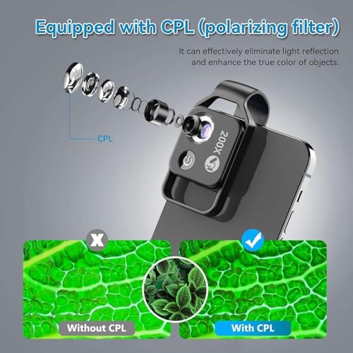 Image of Apexal 200X Mobile Microscope Lens with LED Light for Smartphone | Clip-On Macro Zoom Camera Lens for Android & iPhone