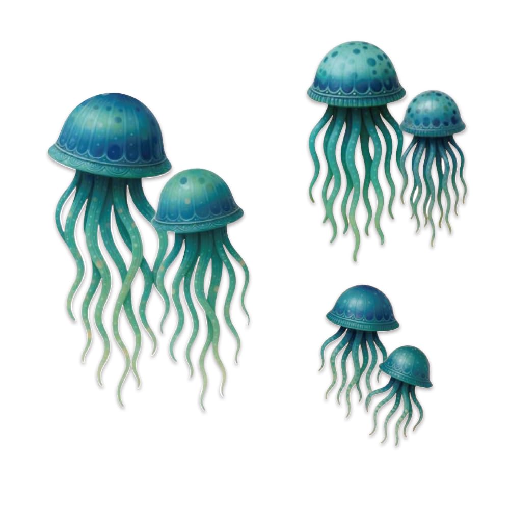 GOMAKERER 3 Pcs Ocean Jellyfish Wall Decor, Wood Jellyfish Wall Art Ocean Beach Wall Decor Vintage Nautical Coastal Theme Ornaments for Home Lake House Bedroom Bathroom Decor(3 Sizes)