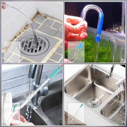 NVGVUP 4 Stück Abflussreiniger Spirale, Doppelkopf-Rohrreinigungsbürste, Abflussreiniger Sticks, Aquarium Reinigungsbürste, Flexible Abfluss Bürste für Rohre für Küchen, Badezimmer Rohre Kanäle