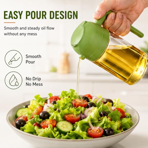 Image of 2-in-1 500ml Glass Oil Dispenser & Spray Bottle | Oil & Vinegar Sprayer for Cooking, Air Fryer, Salad & Kitchen Use | Leakproof, Refillable, Green (Green)