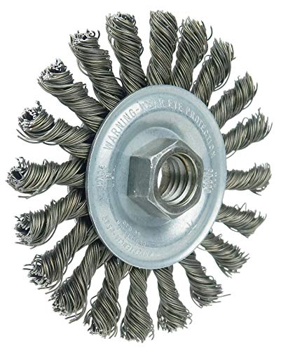 Image of Weiler 36255 Wolverine 4 inch Knot Wire Wheel, Cable Twist, 0.020 inch Steel Fill, 5 /8 inch-11 UNC Nut, Made in The USA (Pack of 5)