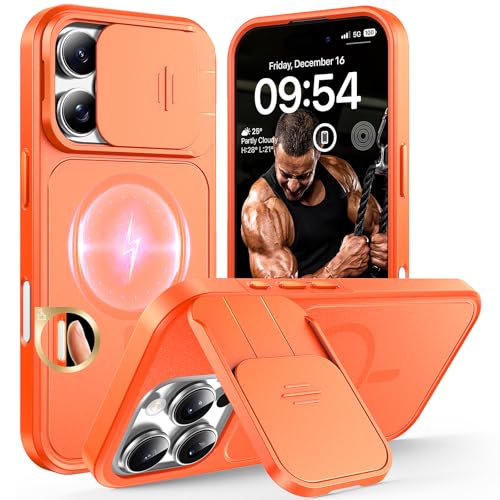 Image of TOCOL for iPhone 16 Pro Max Case with Slide Camera Cover, Kickstand and Camera Control Button, Fit for MagSafe, Rugged Solid Phone Case, Non-Slip, Drop Protection, Orange