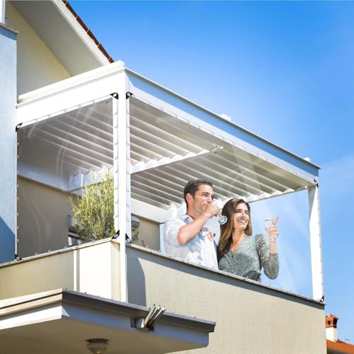 Clear Heavy Duty Tarpaulin Waterproof 420 g/m² Clear Tarp with Eyelets, Outdoor Transparent Tarp PVC Tarpaulin Windproof Tear Resistant for Garden, Gazebo With Cable Ties (1x2m)