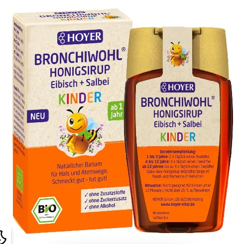 BRONCHIWOHL Sciroppo di miele per bambini Marshmallow + Salvia, Biologico, Naturale perTosse, Gola e Vie Respiratorie, Senza Additivi, Dispenser Dosatore 250ml [LifeCare.AnaGisca]