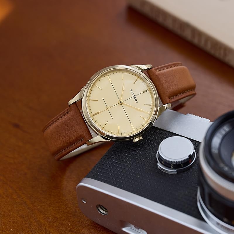 Baltany S4092 Mechanische Armbanduhr mit Fadenkreuzzifferblatt, 38,5 mm, Retro-Lederuhr für Herren, mit Samll-Sekundenzeigung