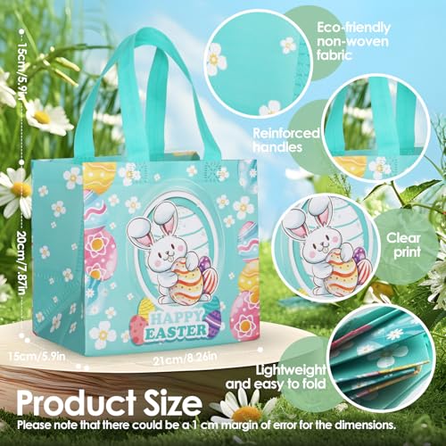 Bigqin 6 Stück Ostern Geschenktüten, Non-Woven Wiederverwendbare Ostertüten mit Hasen Ostereiern Mustern, Ostertaschen mit Griffen für Geschenkverpackung Eiersuche Oster Dekoration - 21x15x20cm