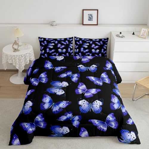 Image of Erosebridal Purple Butterfly Comforter Full Size for Kids Boys Girls,Flying Butterflies Bedding Set,Watercolor Oil Painting Duvet Insert,Modern Aesthetic Quilt Bedroom Decor