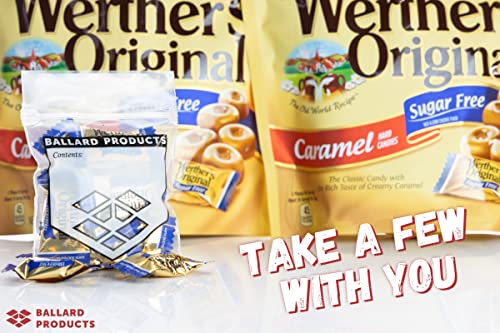 Werthers Sugar Free Hard Candy Pack Of 4 Bags Of Werthers Original Hard Candy - 1.46 Ounce Each Bag - Diabetic Snacks, Low Carb Snacks, Keto Candy - Bundle With Ballard Products Pocket Bag #TOP2