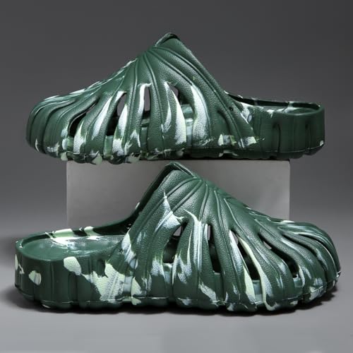 Image of Monstera Slippers, Variegated Monstera Shoes, Non-Slip Soft Lightweight Bathroom Slides Unisex