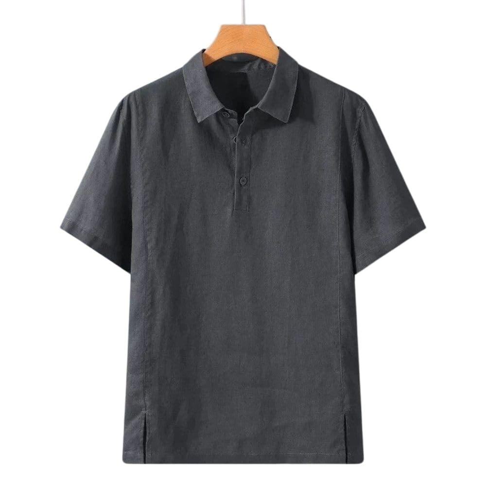 Polo de manga corta para hombre, estilo chino, mezcla de lino, ajuste holgado, duradero, para oficina, viajes, uso diario