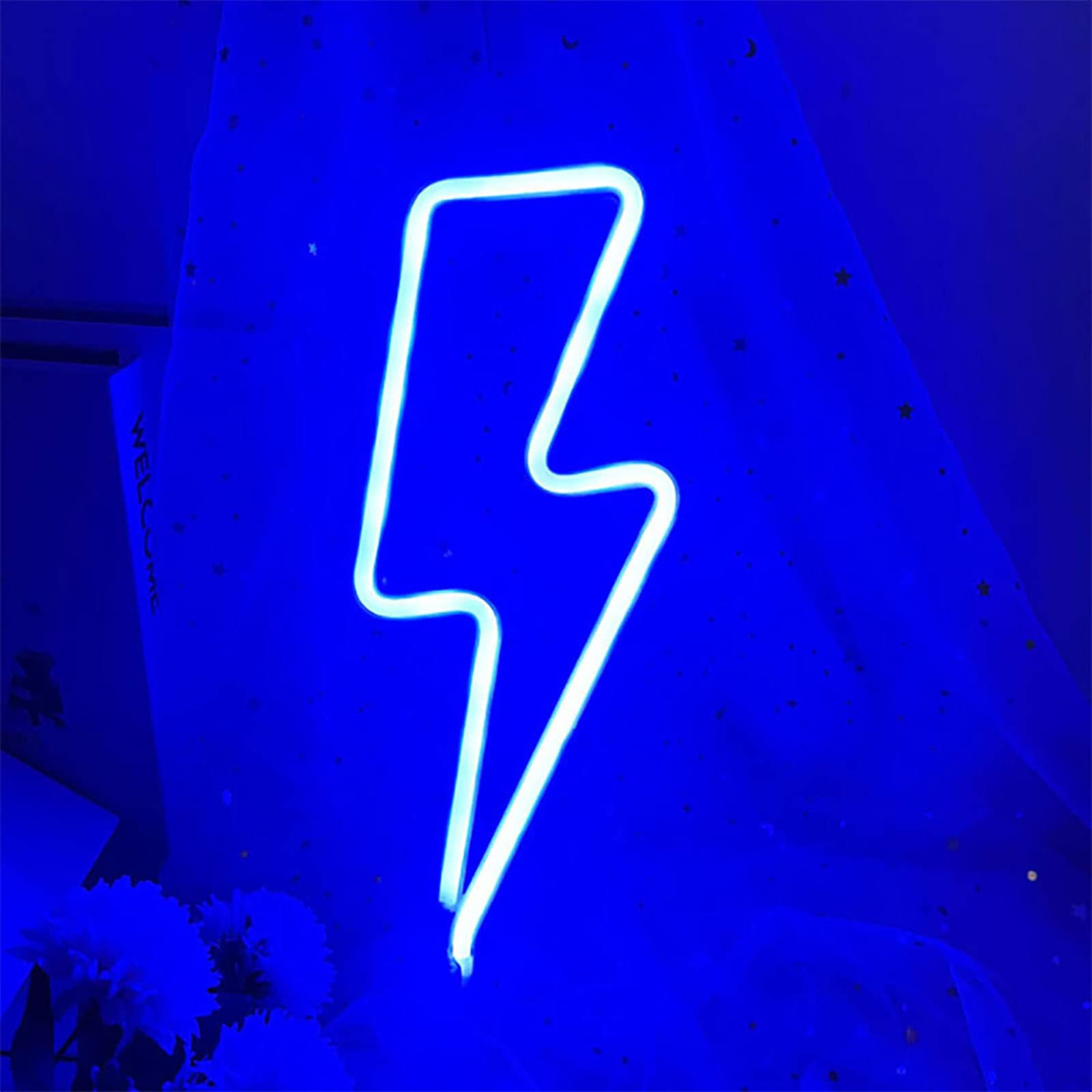 ABALDI Neon Sign Lightning Bolt,USB/Battery Neon Sign Shaped Decor Light for Christmas,Halloween Decoration indoor, Wedding Party(Blue)