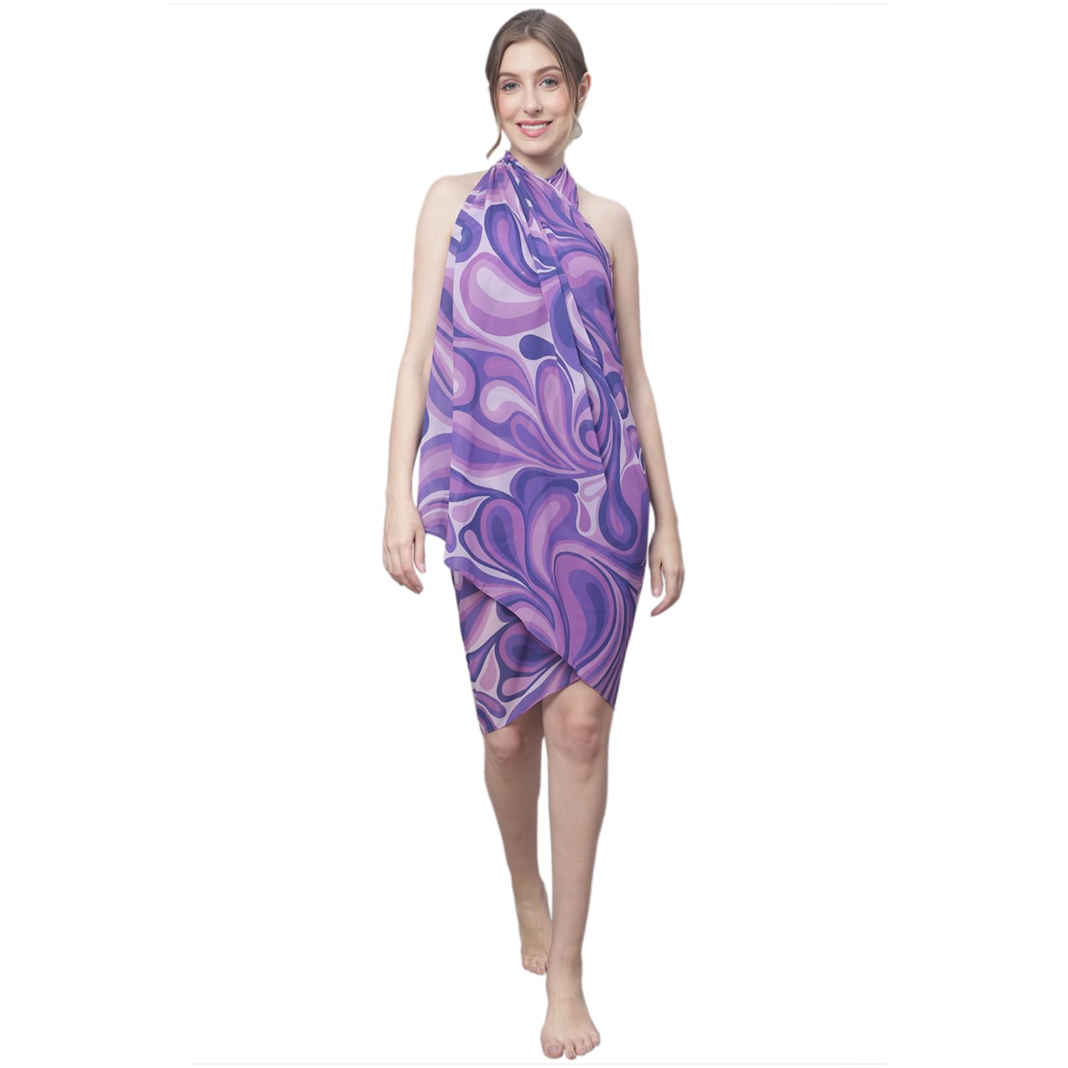 Purple & Grey Abstract Printed Cover Up Sarong-image-0
