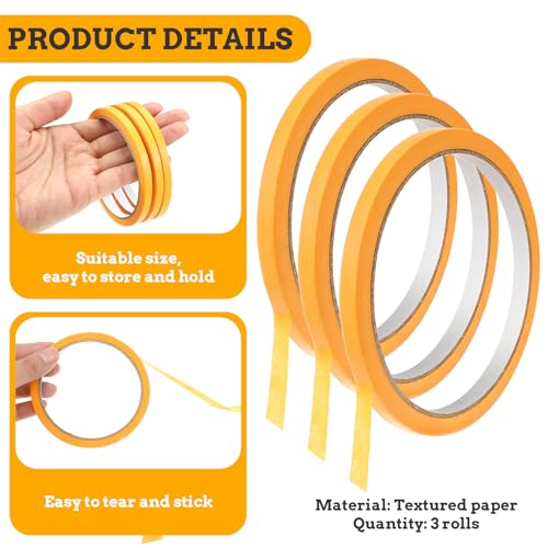 Image of 3 Rolls Pinstripe Tape, 1 /4 Inch Thin Yellow Automotive Masking Tapes Pinstriping Tapes, Fine Line Pin Striping Tape for Cars Painters Tapess for Cars Automotive DIY Art Whiteboard, 20 Yard Yellow