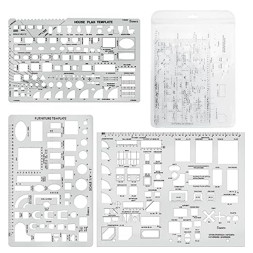 Sooez Architectural Templates, House Plan Template, Interior Design Template, Furniture Template, Drawing Template Kit, Drafting Tools and Supplies, Template Architecture Kit, 1/4 Scale