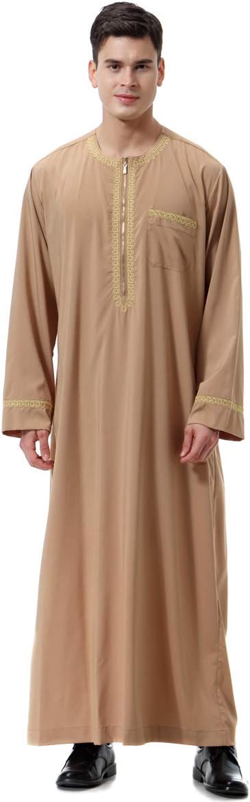 Men's Muslim Clothes Durable Kaftan Robe Dubai Long Gown Ethnic Clothes,1pc Soft Robe