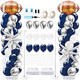 Kasyat 2 Sets Cowboys Football Balloon Column Stand Kit with 4d Football, 100 Latex Navy Blue White and Silver Balloons Arch Garland for Rugby Party Baby Shower Birthday Sport Theme Decorations