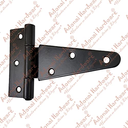 Image of Adonai Hardware Makheloth Antique Wrought Iron Heavy Duty Strap T-Hinge (5.5 inch x 2 Pack, Black Powder Coated) for Barn Doors, Gates, Kitchen Cabinets, Sheds, Wooden Box, Furniture, Chest and Trunks