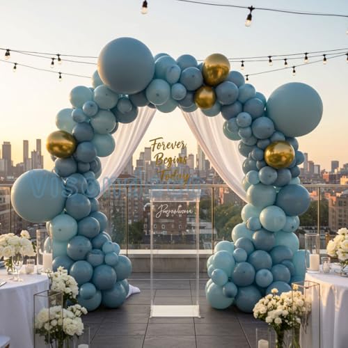 Image of Dusty Blue Balloon Arch Kit - Double-Stuffed Balloon Garland with Multiple Blue Shades, Pastel Teal for Baby Shower, Wedding, Birthday, Graduation and Gender Reveal Party Decorations