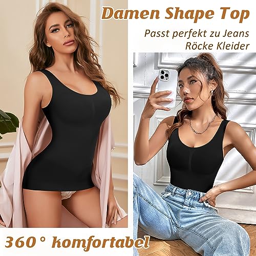 YARRCO Shape Unterhemd Damen Formende Tank Top Bauchweg Shapewear Sport Tanktop Figurformendes Trägertop Body Shaper Hemdchen Nahlos Camisole Shaping Hemd (Schwarz-Weite Träger, XL)