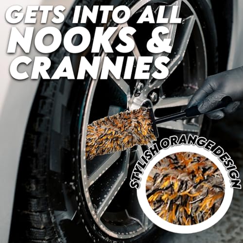 Image of Xtremeauto Soft Head Alloy Wheel Brush - Car Alloy Wheel Cleaner Brush Detailing Cleaning Brush, No Metal Non Scratch Rim Car Wheel Brush Perfect For Motorcycle, Cars & Bicycles (Orange