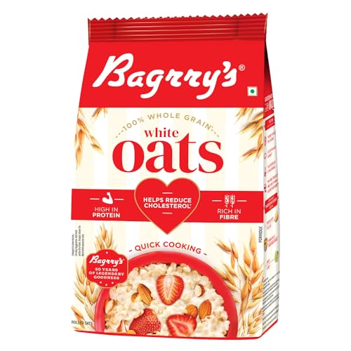 Image of Bagrry's White Oats 1Kg | Breakfast Cereal, Instant Oats Breakfast, Natural Whole Grain| High Soluble Fibre | Protein Goodness | Non GMO (Pack of 2)