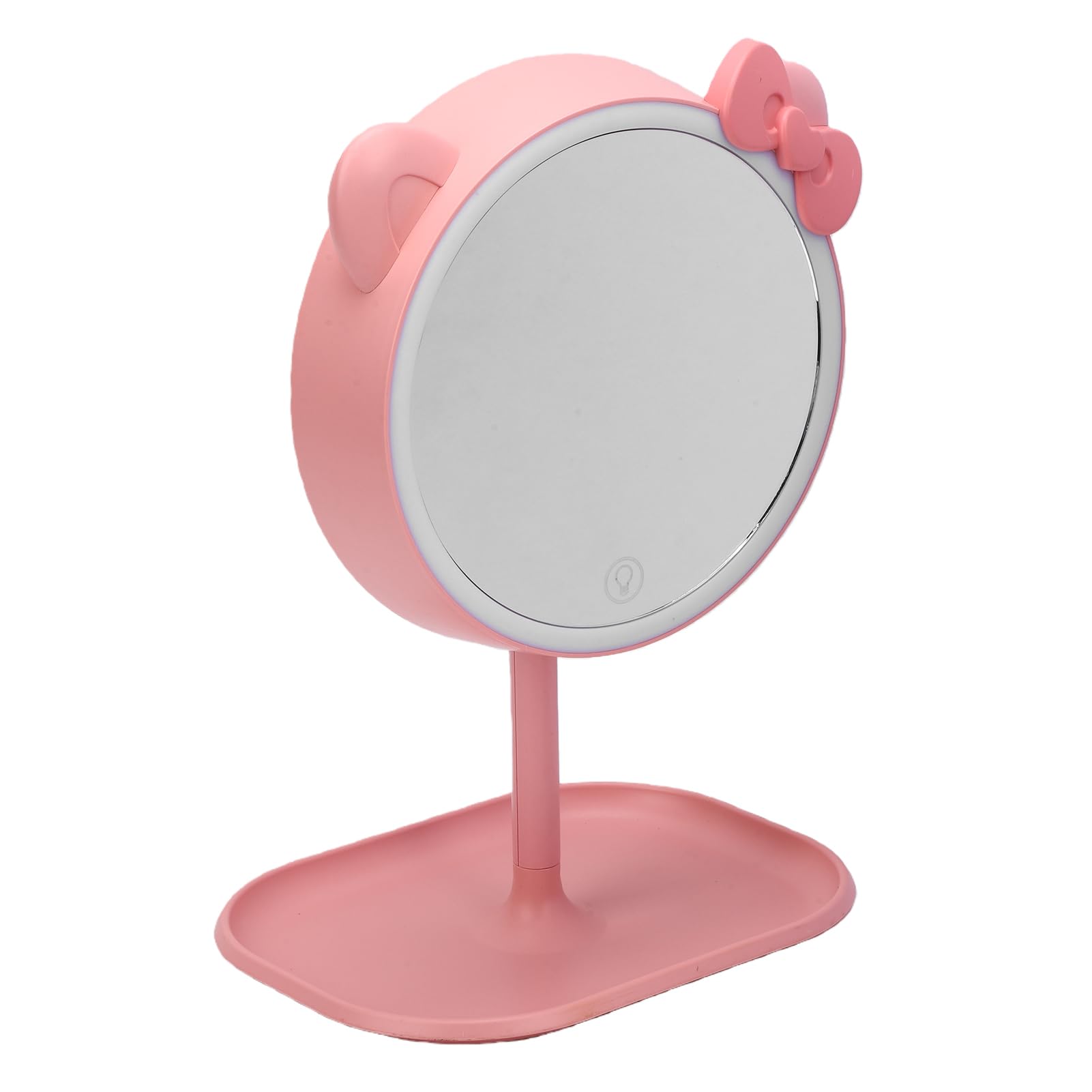 Espejo de maquillaje LED rosa recargable de 22x18,5x31cm con brillo ajustable y luz de 3 colores