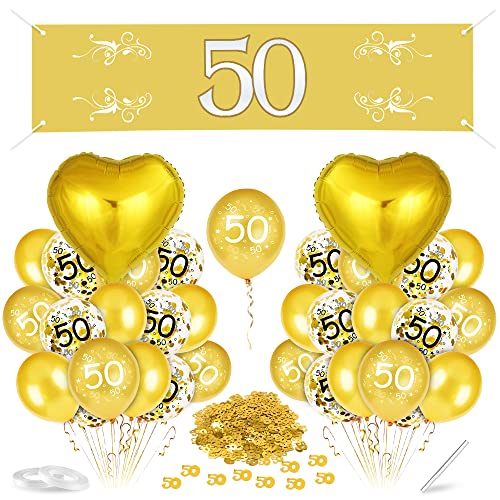 Bluelves Globos de Bodas de Oro, Globos de 50 Aniversario de Oro, 50 Globos de Boda, Pancarta de 50 Bodas de Oro, Decoraciones de Bodas de Oro, para Decoraciones de Bodas de 50 Aniversario de Oro