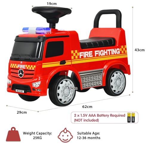 SOARS Mercedes-Benz Rutschauto, Feuerwehrauto mit Warnleuchte, Hupe & Musik, Rutschfahrzeug mit verstecktem Stauraum, Kinderfahrzeug bis 25 kg belastbar, für Kinder ab 1 Jahr – Bild 6