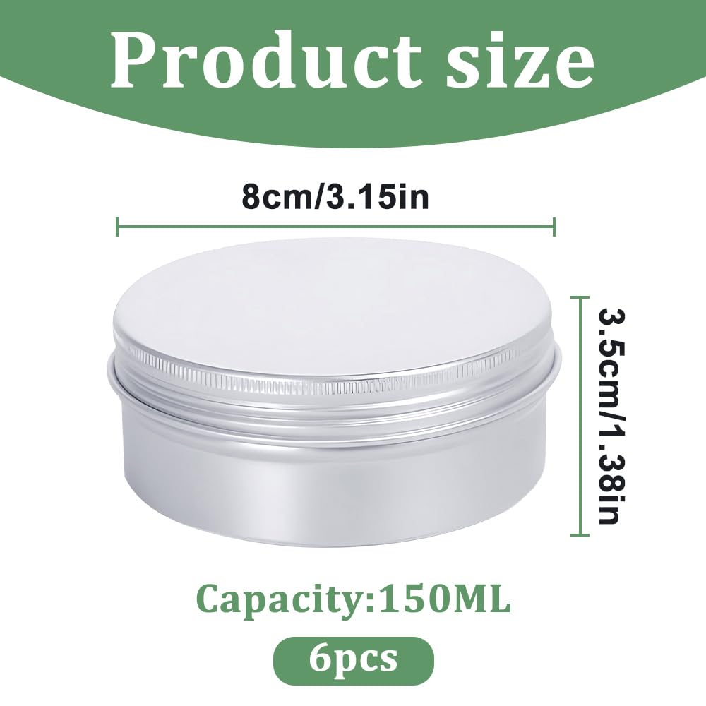 6 Pz 150ml Vasetti Alluminio, Barattoli di allumini,per Casa,viaggi | Alluminio, 8x3,5 cm, argento, tappo a vite ermetico, design senza cuciture,per conservare tè,gioielli e altri piccoli oggetti
