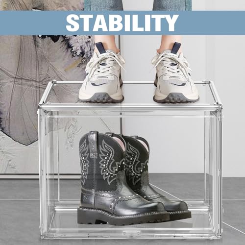 Extra Large Acrylic Display Case, XXX-Large Clear Boot Shoe Boxes Sneaker Storage Box Stackable Handbag Collectibles Organizer with Magnetic Door - Thumbnail 4