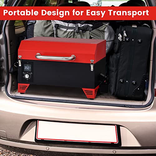 Oralner Portable Pellet Grill And Smoker, 8 In 1 Tabletop Smoker Outdoor Bbq W/ Auto Temp Control For Camping Rv Travel Tailgating Apartment Cooking, Small Wood Pellet Smokers W/ Lcd Screen, Grease Bucket, Stainless Steel Meat Probe (Red) #TOP7