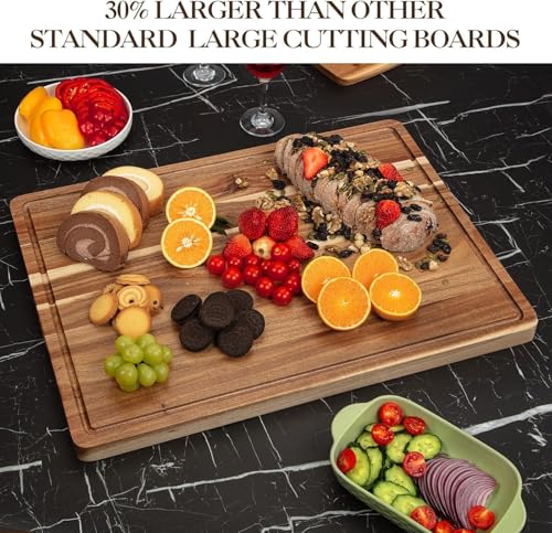 24X18 Inch Extra Large Acacia Wood Cutting Board, Thick Durable Wooden Chopping Board for Meat/Vegetables, Multipurpose Kitchen Serving Platter & Heat Resistant Trivet by ExploreHorizon - Image 6