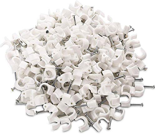 Hi-PLASST Cable Clips (4mm + 6mm + 8mm +12mm) 200pcs Combo Wire Fastener Wall Pins with Metal Nails for Cable Management, Cord Organizer, Round Wire Clamps for Hanging Cables Fitting on wall