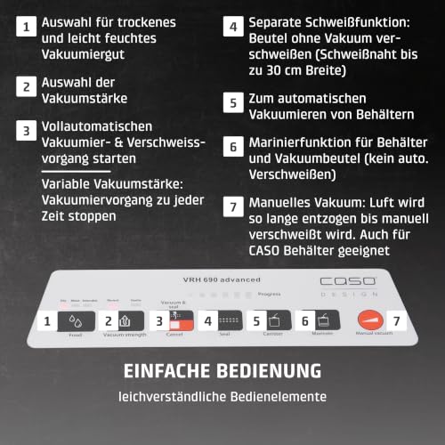 Foto von CASO VRH 690 advanced – Profi‑Vakuumierer – 150 Nonstop‑Vorgänge – 20 L/min – doppelte Schweißnaht – Cutter & Rollenfach – inkl. Folienrollen