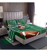 jejeloiu Football Sheet Set Full Size Kids Rugby Sheets with Deep Pocket Fitted Sheet for Boys Gi...