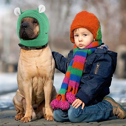 Image of Frienda Dog Ear Muffs Noise Protection, Neck 14.96 Inch Fits Medium Dogs, Knitted Calming Hood for Dogs, Fireworks Thunder Anxiety Relief, Fleece Inner Warm Beanie Hat(Green)