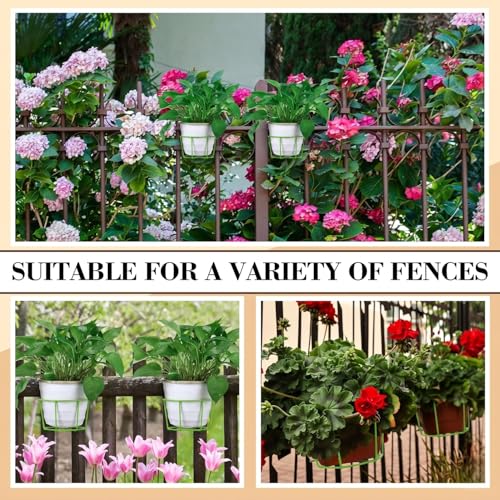 Image of Anti Rust Metal Hanging Planters for Balcony | Round Flowerpot Holder | Railing Planters, Fence Garden Flowerpot, Gamla, Flower Pots for Home and Garden (Green - Pack of 8)
