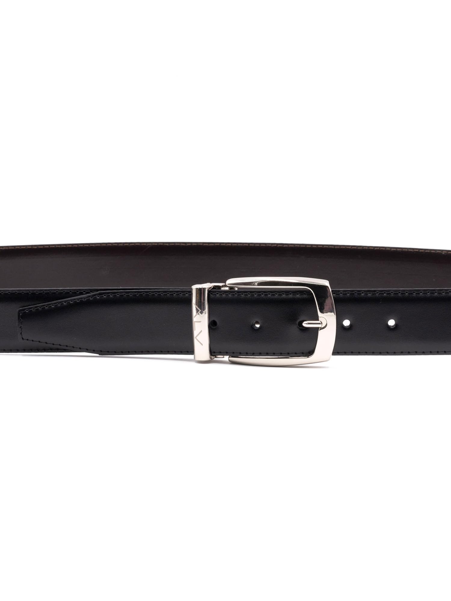 ALV by Alviero Martini Cintura Hombre ALV Alviero Martini Piel Negra Hebilla Plateada Made in Italy Black and Dark Brown 110-125