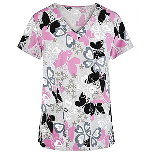 OIOLOYJM Printed Scrub Tops Women Short Sleeve V Neck Plus Size Scrubs for Womens Nursing Uniforms Shirts with Pockets