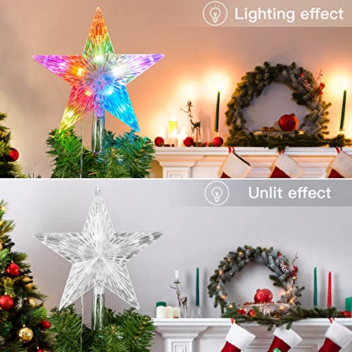 8.5” Multicolored Led Christmas Star Tree Topper Battery Operated Acrylic Transparent Star Treetop Built In 10 Led String Lights 3D Star Treetop For Holiday Party Christmas Tree Decorations #TOP6