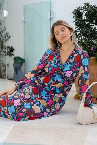 Image of BLENCOT Womens Casual Boho Floral Printed V Neck Long Sleeve Long Maxi Dress Spring Summer Dresses