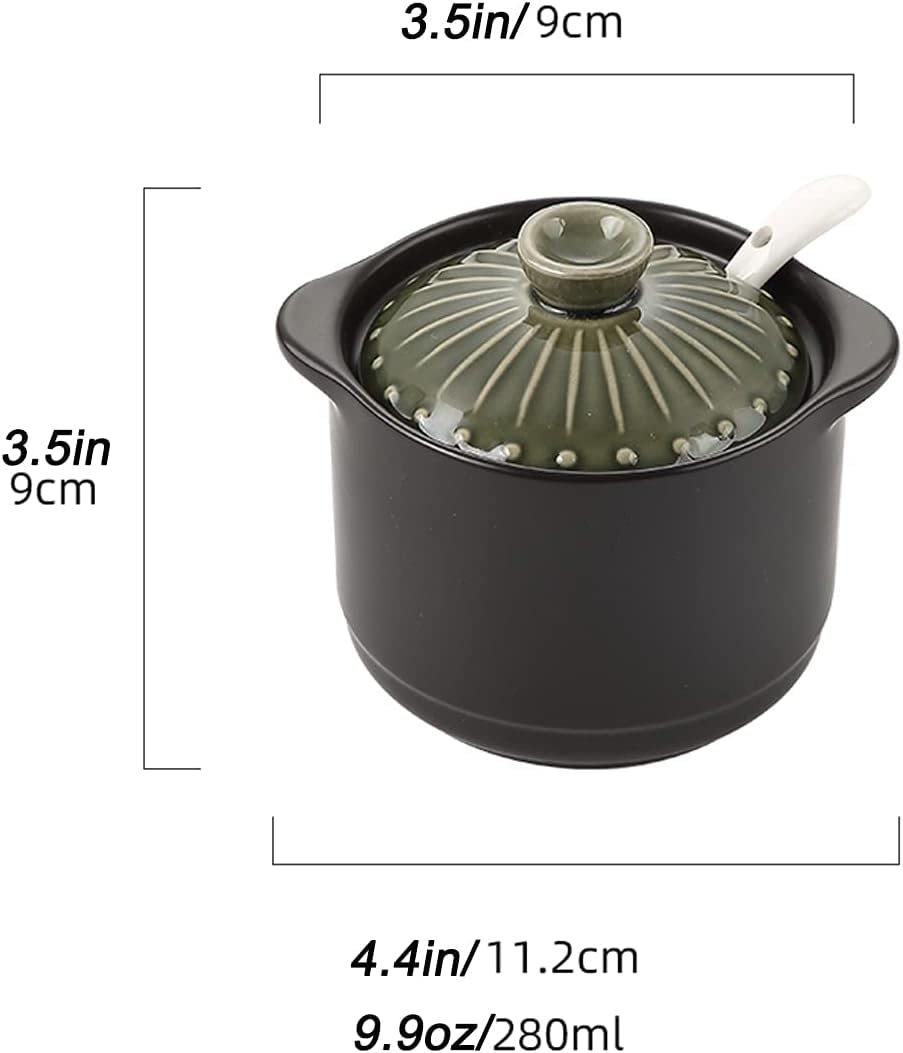 Tarro de especias, tarro de condimentos, caja de condimentos de cerámica con tapas de cucharas, botes para sal, azúcar, 9,9 oz, juego de 3