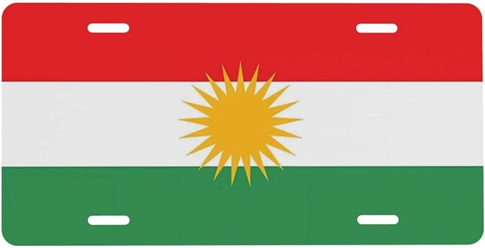 Kurdistan Flag Aluminum License Plate 6 x 12 Inch Metal Car Front License Plate Cover Car Decor Accessory Novelty Vanity Decoration Tag with 4 Holes Gift for Men Women