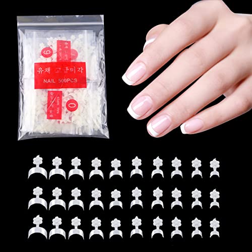 500 Pcs French Short Style False Nail Art Tips Finger Sticker Manicure Nail Extension Tool for Women 10 Sizes (White)